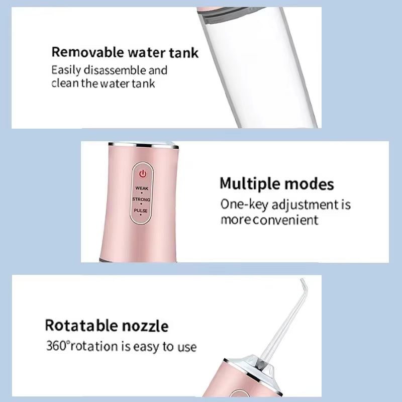 Experience Ultimate Dental Care Anywhere: Powerful USB Rechargeable Oral Irrigator with 3 Cleaning Modes and 4 Versatile Nozzles